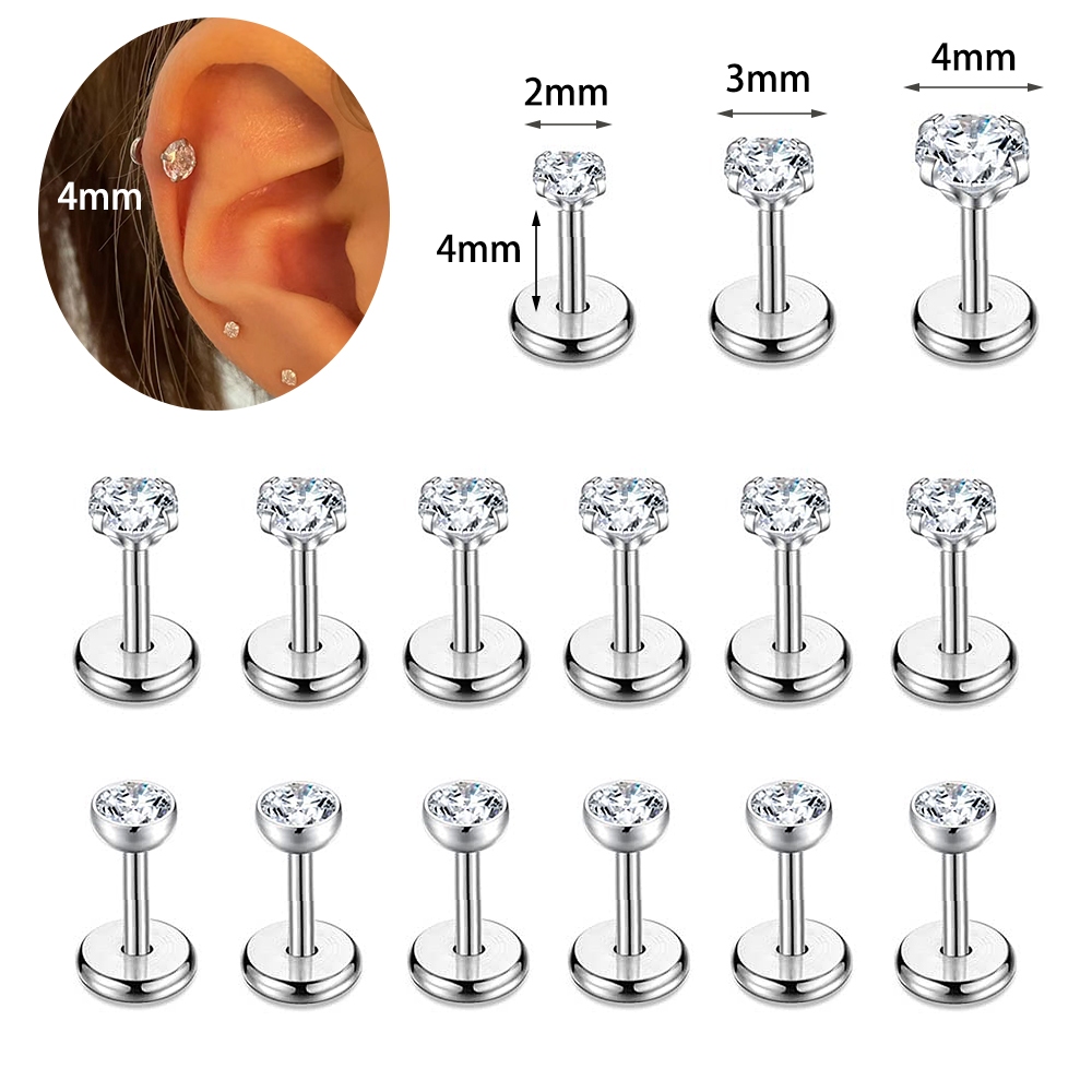 1 PC 4 มม.สั้นคริสตัลต่างหูสแตนเลสกระดูกอ่อนสตั๊ดต่างหู Helix Conch เจาะ