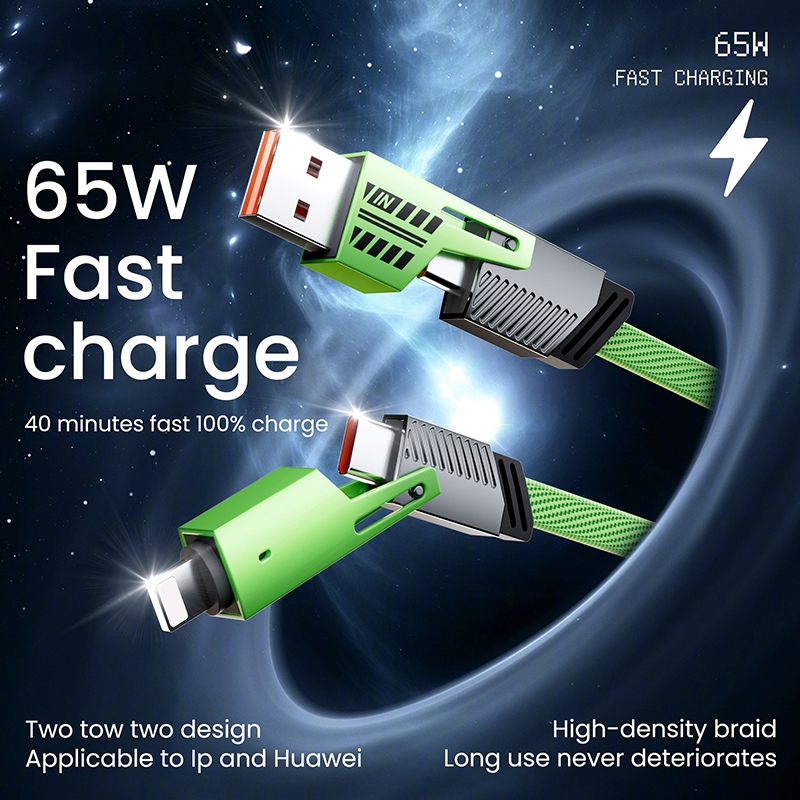 จัดส่งรวดเร็วmate65W 2 ถึง 2 Super Fast Charge Cable 4in 1 PD 27W สําหรับ 11 12 13 14 15 Android USB Type C โทรศัพท์ Braid Cord