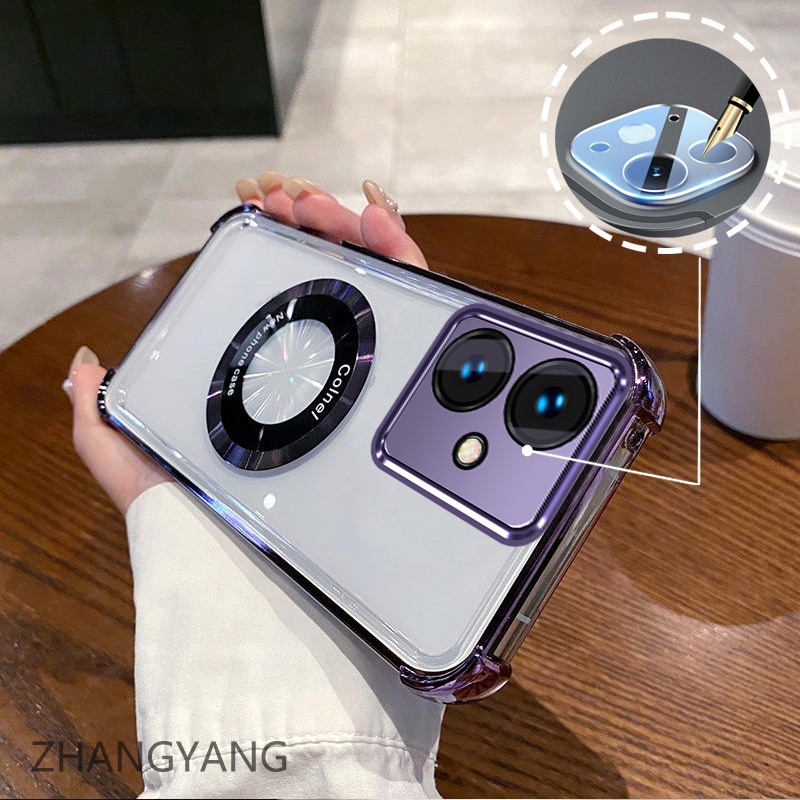 พร้อมฟิล์มเลนส์case สําหรับ OPPO A79 5G Electroplated ซิลิโคนสี่มุม anti drop เคสโทรศัพท์พร้อมแหวนดูดแม่เหล็ก TPU soft case