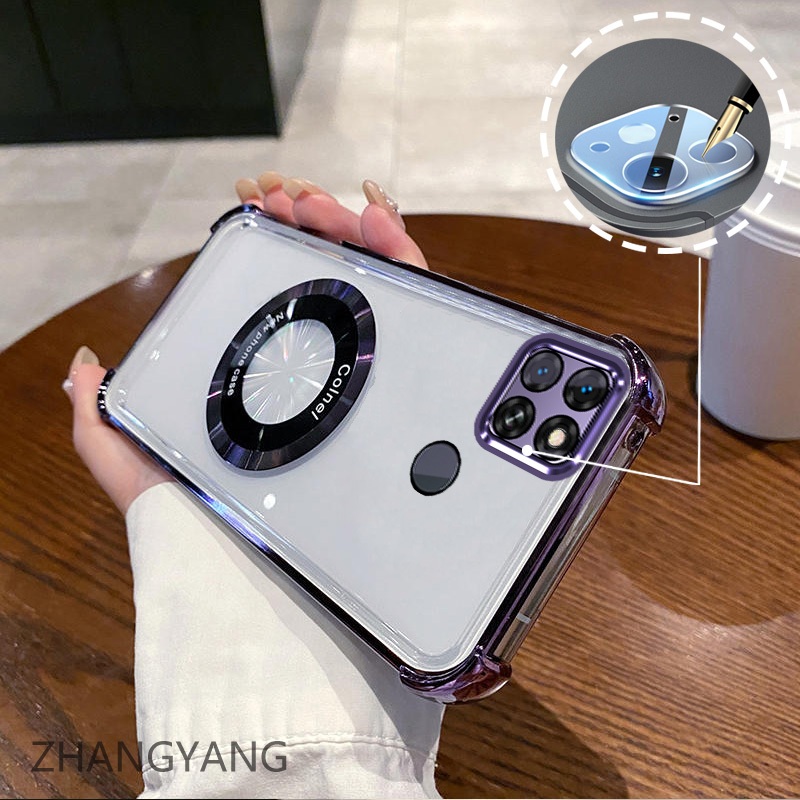พร้อมฟิล์มเลนส์case สําหรับ Realme C21Y C25Y Electroplated ซิลิโคนสี่มุม anti drop เคสโทรศัพท์พร้อมแหวนดูดแม่เหล็ก TPU soft case