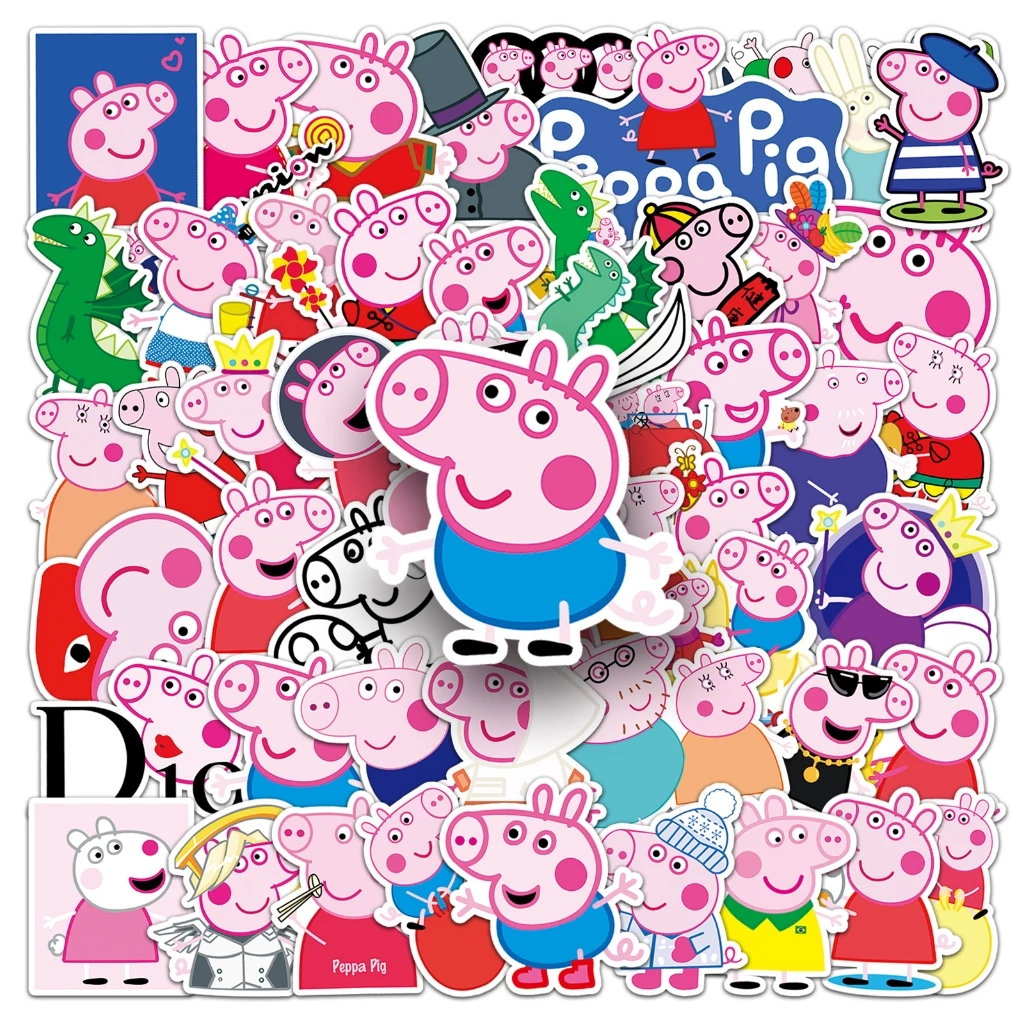 52 ชิ้นตลก เป๊ปป้า หมูสติกเกอร์กันน้ํา ทําเอง สําหรับแล็ปท็อป/โทรศัพท์/หมวกกันน็อค/รถ/สติกเกอร์กีตาร์ บ้าน รูปลอก