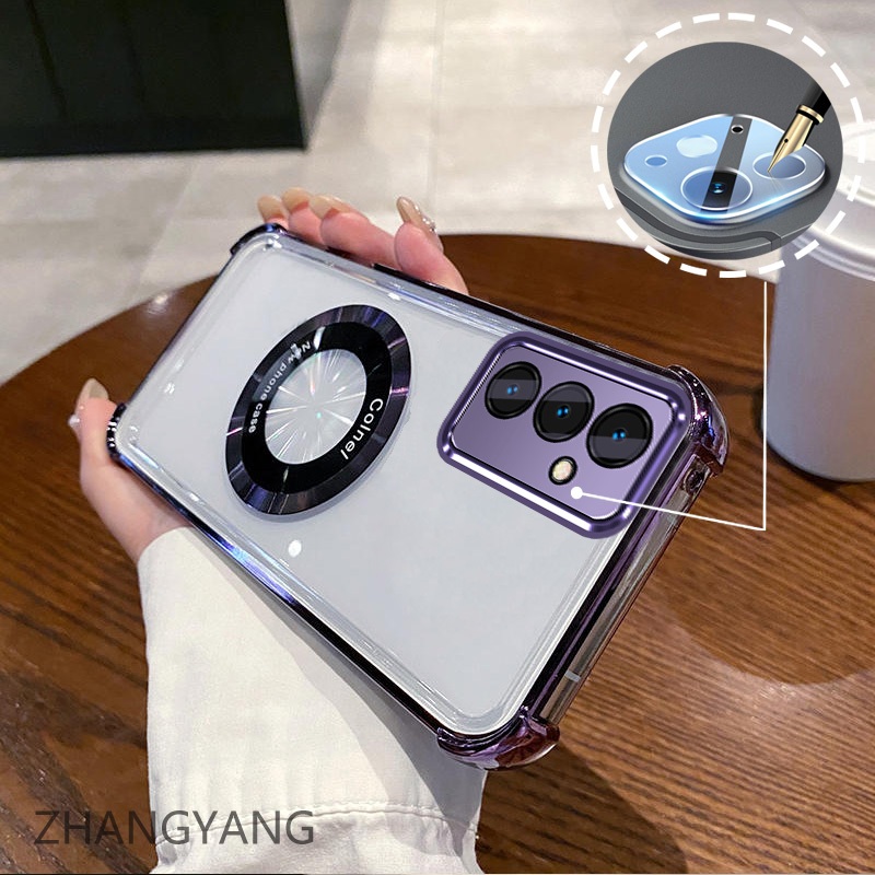 พร้อมฟิล์มเลนส์case สําหรับ Samsung A15 5G A25 5G Electroplated ซิลิโคนสี่มุม anti drop เคสโทรศัพท์พร้อมแหวนดูดแม่เหล็ก TPU soft case