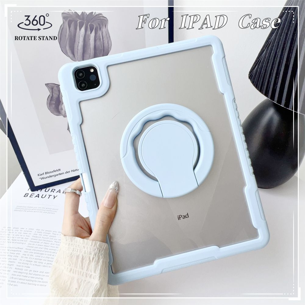 เคสแท็บเล็ต สำหรับ ไอแพด Pro 11 Air 5/4 10.9 นิ้ว iPad A16 รุ่นที่ 11 10th Gen 9/8/7th Gen 6/5th M5 M4 M3 m2 Pro13 12.9 นิ้ว 10.2 10.5 Air3 Mini7 รณี360องศาหมุนอะคริลิคใส กันกระแทกป้องกันกรณี พร้อมขายึดช่องดินสอ