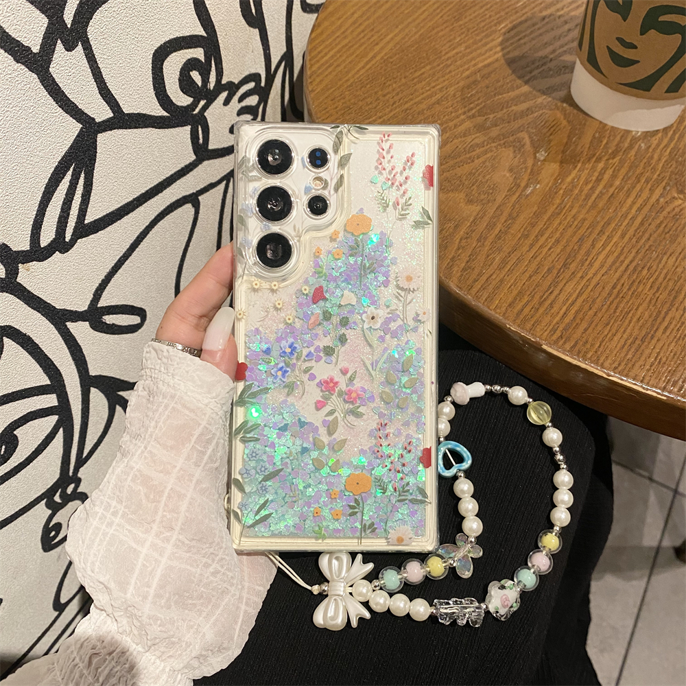 แวววาว ทรายดูด สวยงาม ดอกไม้ หญ้า เคส Samsung Galaxy S24 Ultra S24 Plus S24 S23 FE S23 Ultra S23 Plus S23 S22Ultra S22Plus S22 S21Ultra S21+ S21 Case เคสโทรศัพท์ใหม่ ทรายดูดของเหลว PC ป้องกันการตก เคสมือถือซัมซุง