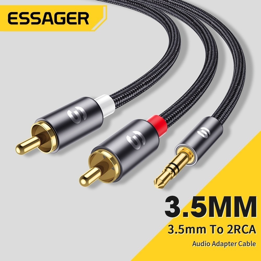 Essager สาย RCA 3.5 มม.แจ็ค 2 สายสัญญาณเสียง RCA Aux 3.5 มม.ชาย 2RCA อะแดปเตอร์ Splitter สําหรับกล่องทีวีโฮมเธียเตอร์ลําโพงลวด