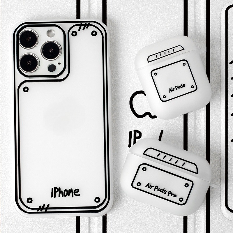 Envel แฟชั่นอินเทรนด์เคสโทรศัพท์ฝ้าสีขาว,เหมาะสําหรับ iPhone16Promax 15Plus 14Pro 13 12 11 ซิลิโคนสองมิติสีดําป้องกันกรณีนุ่ม