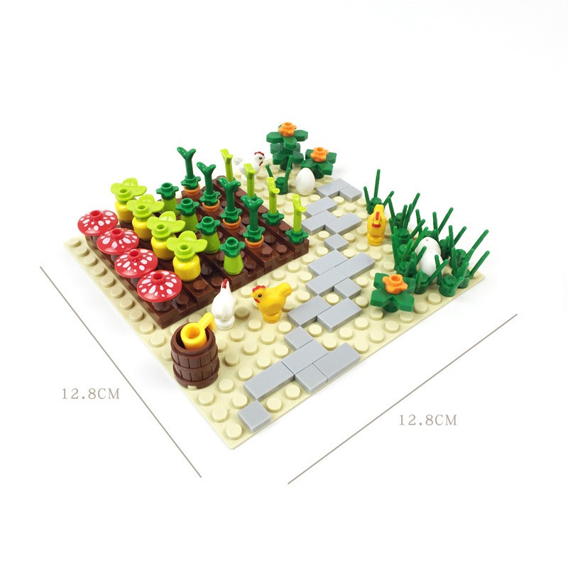City Farm View MOC Building Blocks สัตว์ Chick House สุนัขดอกไม้ไข่ไก่ Baseplate DIY Henhouse พืชอิฐของเล่นเด็กของขวัญ