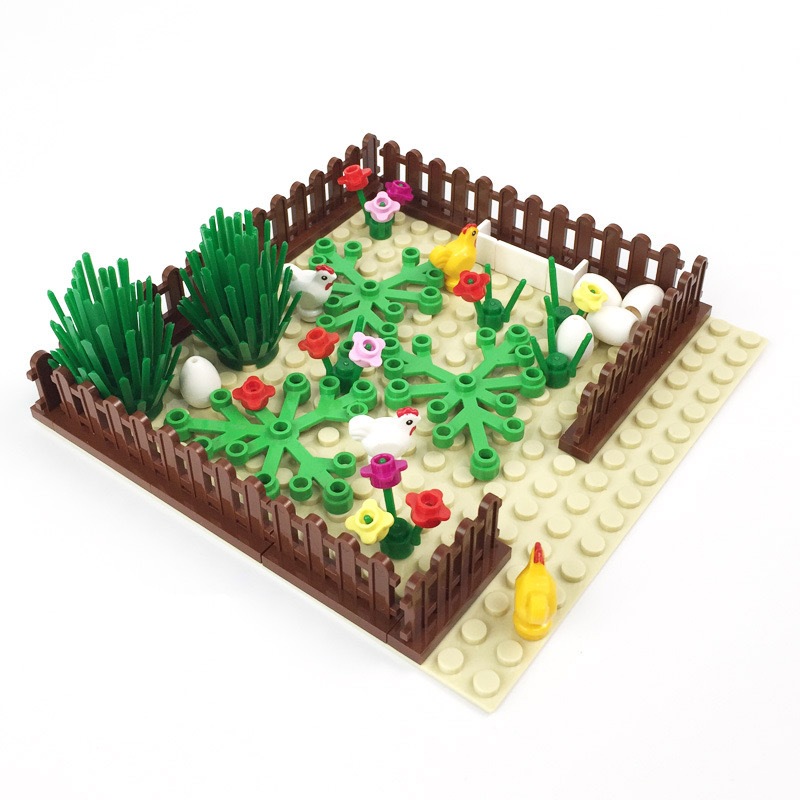 City Farm View MOC Building Blocks สัตว์ Chick House สุนัขดอกไม้ไข่ไก่ Baseplate DIY Henhouse พืชอิฐของเล่นเด็กของขวัญ