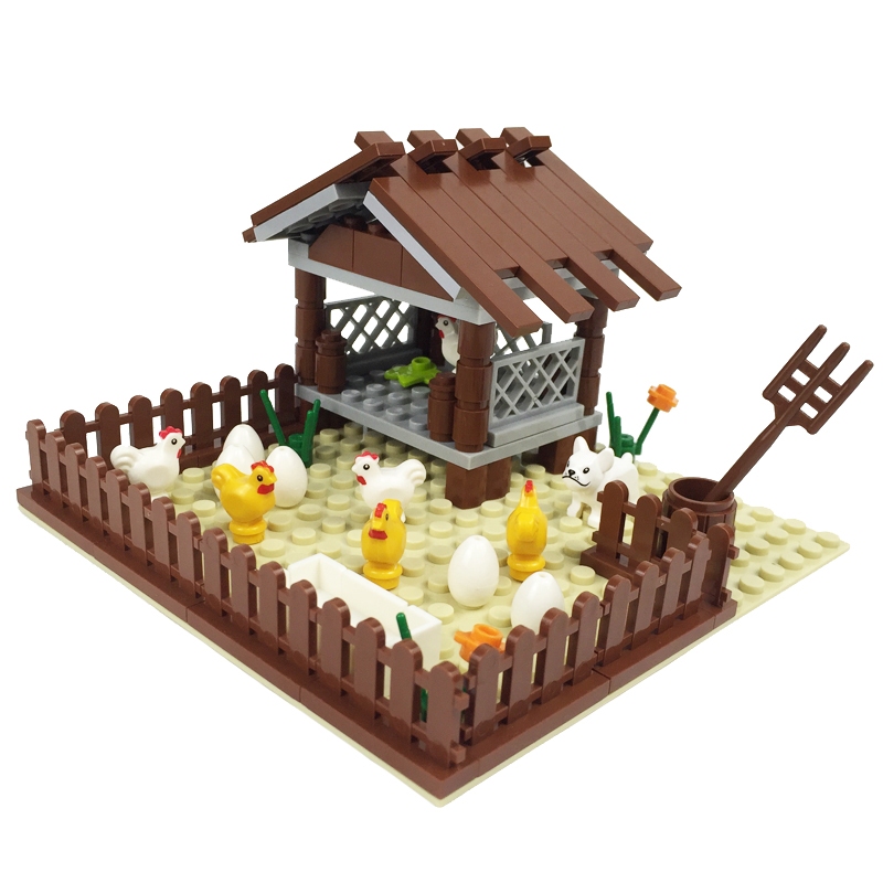 City Farm View MOC Building Blocks สัตว์ Chick House สุนัขดอกไม้ไข่ไก่ Baseplate DIY Henhouse พืชอิฐของเล่นเด็กของขวัญ