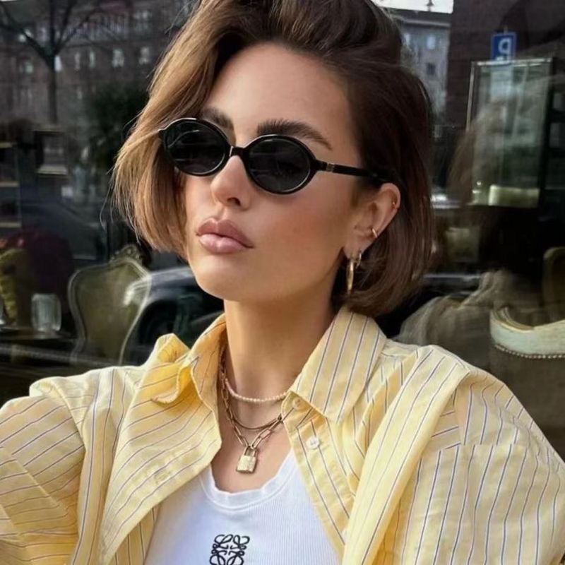 แฟชั่นรูปไข่ขนาดเล็กแว่นกันแดดเซลฟี่แบบสบาย ๆ แว่นกันแดดป้องกันรังสีอัลตราไวโอเลต ยูวี400 - รูปที่ 6