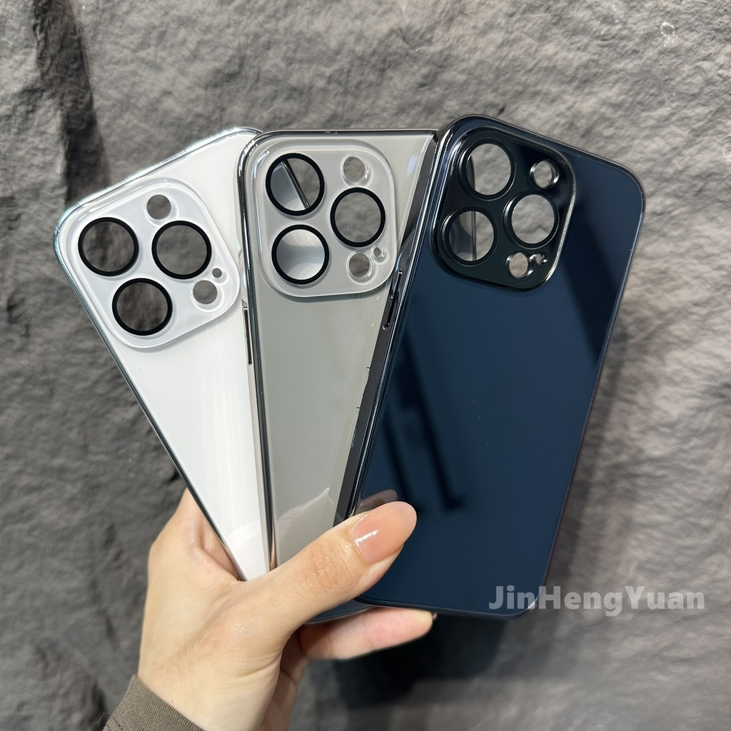 เคสโทรศัพท์มือถือแบบกระจก ชุบไฟฟ้า กันกระแทก สไตล์มินิมอล สําหรับ IPhone 15 14 13 Pro Max