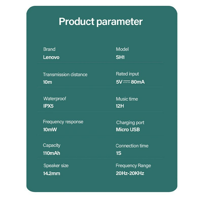 Lenovo SH1 ชุดหูฟังบลูทูธไร้สาย IPX5 พร้อมไมโครโฟน กันน้ํา สําหรับ IOS Android บลูทูธ 5.0