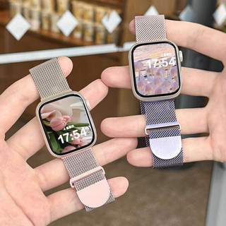 สายสแตนเลสโลหะสําหรับ iWatch S9/8/7/6/5/4/3/2/1 SE2 ULTRA Gradient สีแม่เหล็กสร้อยข้อมือสําหรับ Smartwatch 49 มม.45 มม.44 42 41 40 38