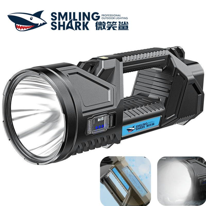 Smiling Shark ST5123 ไฟฉาย LED สว่าง 6 โหมด Type-c และพลังงานแสงอาทิตย์ ไฟฉายแบบชาร์จไฟได้ แบตเตอรี่ความจุสูง กันน้ําทนทานสุด ไฟทํางานตระเวนกลางคืน