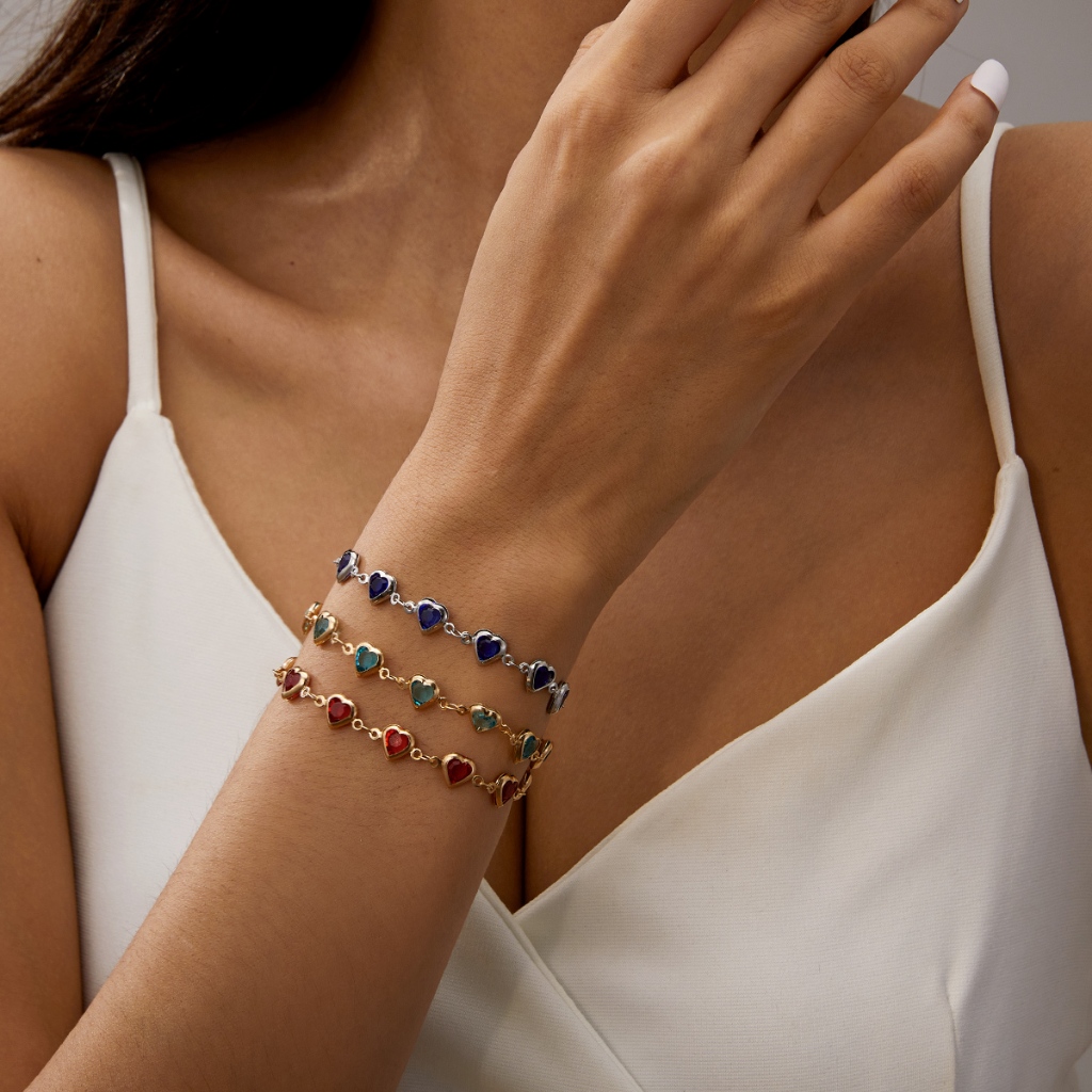 Jushi Colourful Pearl Heart สร้อยข้อมือผีเสื้อปรับของขวัญวันหยุดผู้หญิงอุปกรณ์เสริมเครื่องประดับ