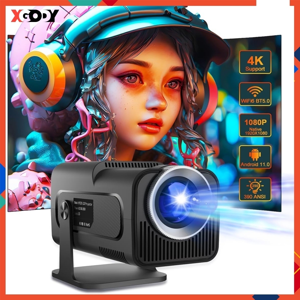 （จัดส่งในท้องถิ่น）XGODY Gimbal 5 (HY320) โปรเจ็กเตอร์พกพาขนาดเล็กรุ่นใหม่ 1080P 4K HD Projector Auto Keystone ความสว่าง 10,000 ลูเมน รองรับ WiFi 6 และ BT5.0 Android 11 โปรเจ็กเตอร์อัจฉริยะสำหรับโฮมเธียเตอร์กลางแจ้ง