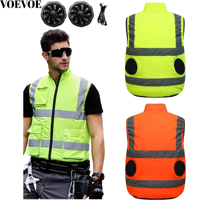 เสื้อพัดลมระบายความร้อนเสื้อกั๊กแถบสะท้อนแสงเสื้อผ้าทํางาน