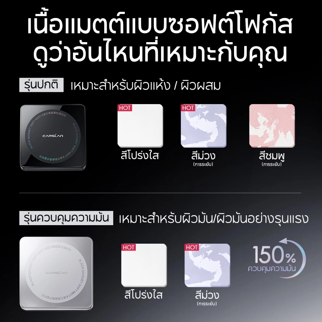 CARSLAN แป้งพัฟเนื้อแมทท์1.0 ไม่ผสมรองพื้น คุมมัน24H+กันเหงื่อ เซ็ตเมคอัพติดทนนาน เบลอรูขุมขน แป้งก้อนแท้ 8g thumbnail 5