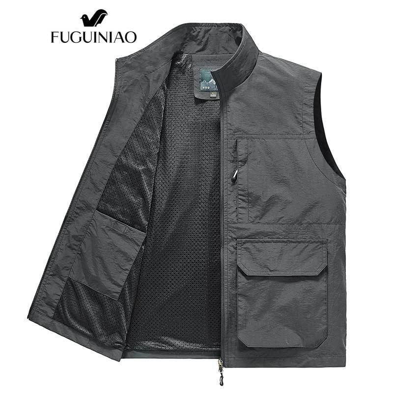 ฟูเกียว ฤดูใบไม้ผลิใหม่เสื้อกั๊กผู้ชายกลางแจ้งสบายๆสีทึบเสื้อกั๊กสําหรับถ่ายภาพวัยกลางคนและหนุ่มสบายๆ