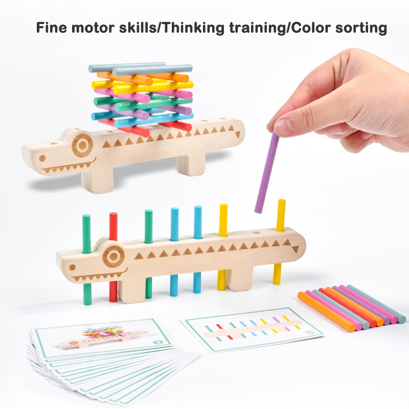 Montessori ของเล่นเด็กไม้สีความรู้ความเข้าใจของเล่นเพื่อการศึกษา Stick Balance เกมคณิตศาสตร์ของเล่น Fine มอเตอร์ของเล่นเด็กอายุ 2 +