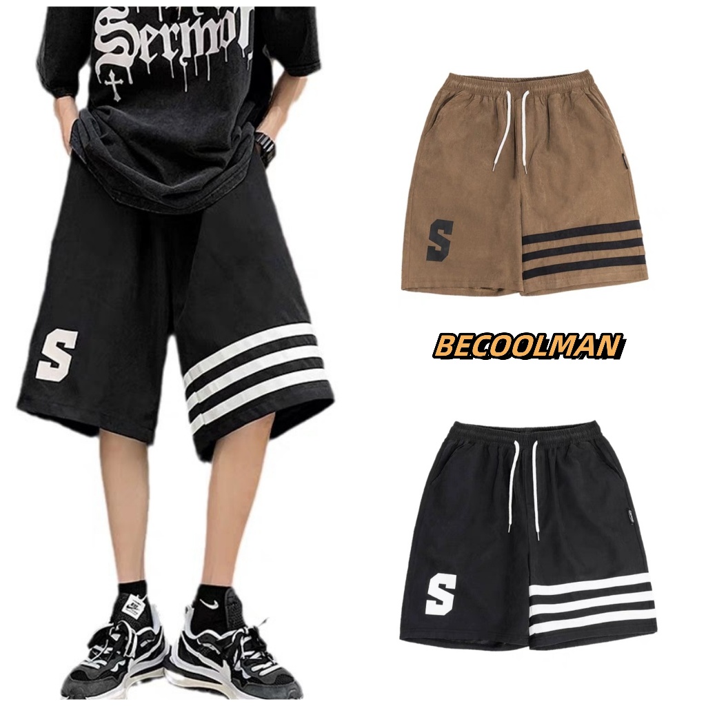 Becoolman-ยุโรปและอเมริกา ยอดนิยม แนววินเทจ พิมพ์ลาย กีฬา กางเกงขาสั้น ชาย ฤดูร้อน เย็บติดกัน แฟชั่น
