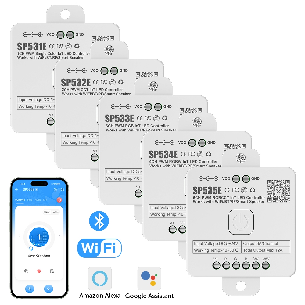 BTF-LIGHTING PWM ตัวควบคุม LED WIFI/BT/RF ดนตรี SP531E-SP535E ตัวควบคุม 5050 FCOB IMM CCT RGB RGBW RGBCCT แถบไฟ LED 5V-24V