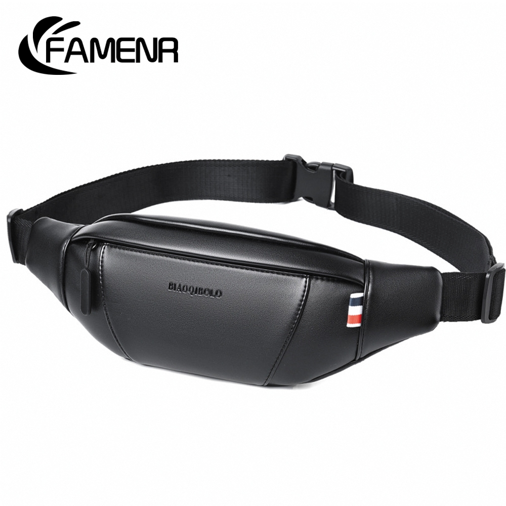 FAMENR【พร้อมส่ง】กระเป๋าชาย กระเป๋าคาดอกหนังเงามีเส้นคาดกระเป๋าผู้ชาย