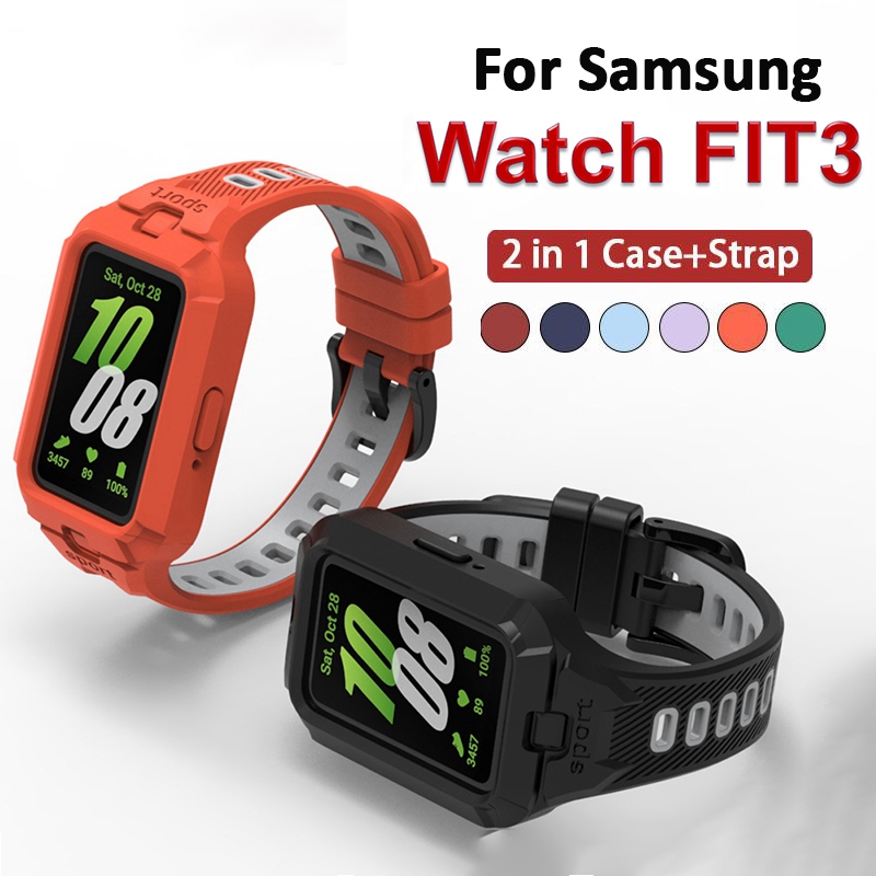 สายซิลิโคนทดแทนพร้อมเคสสําหรับ Samsung Galaxy Fit 3 อุปกรณ์เสริมสายนาฬิกาสําหรับ Samsung Fit3
