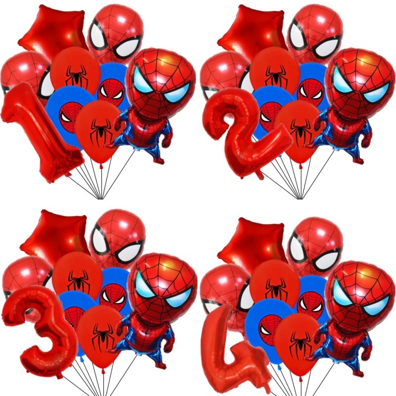 9 ชิ้น Super Hero Spiderman ฟอยล์จํานวนบอลลูนชุดเด็กs วันเกิดตกแต่ง Baby Shower Inflatable ชายของเล่น Globos