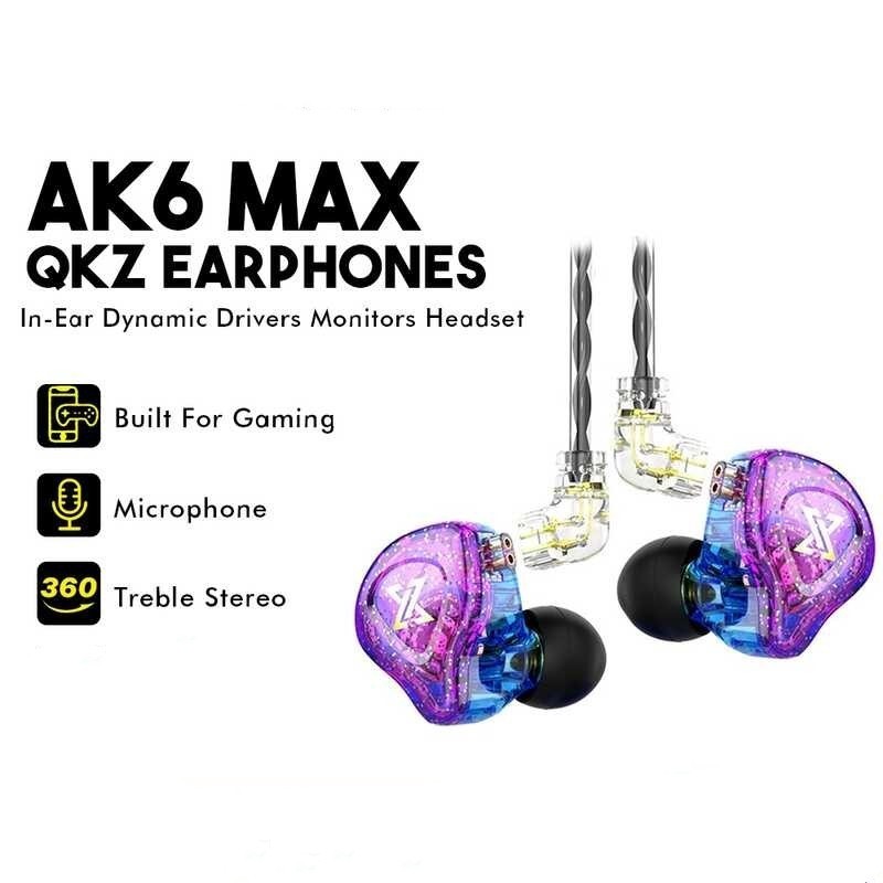 Qkz AK6 MAX หูฟังชนิดใส่ในหูแบบไดนามิกไดร์เวอร์หูฟัง HiFi Heavy Bass (สายถอดได้)