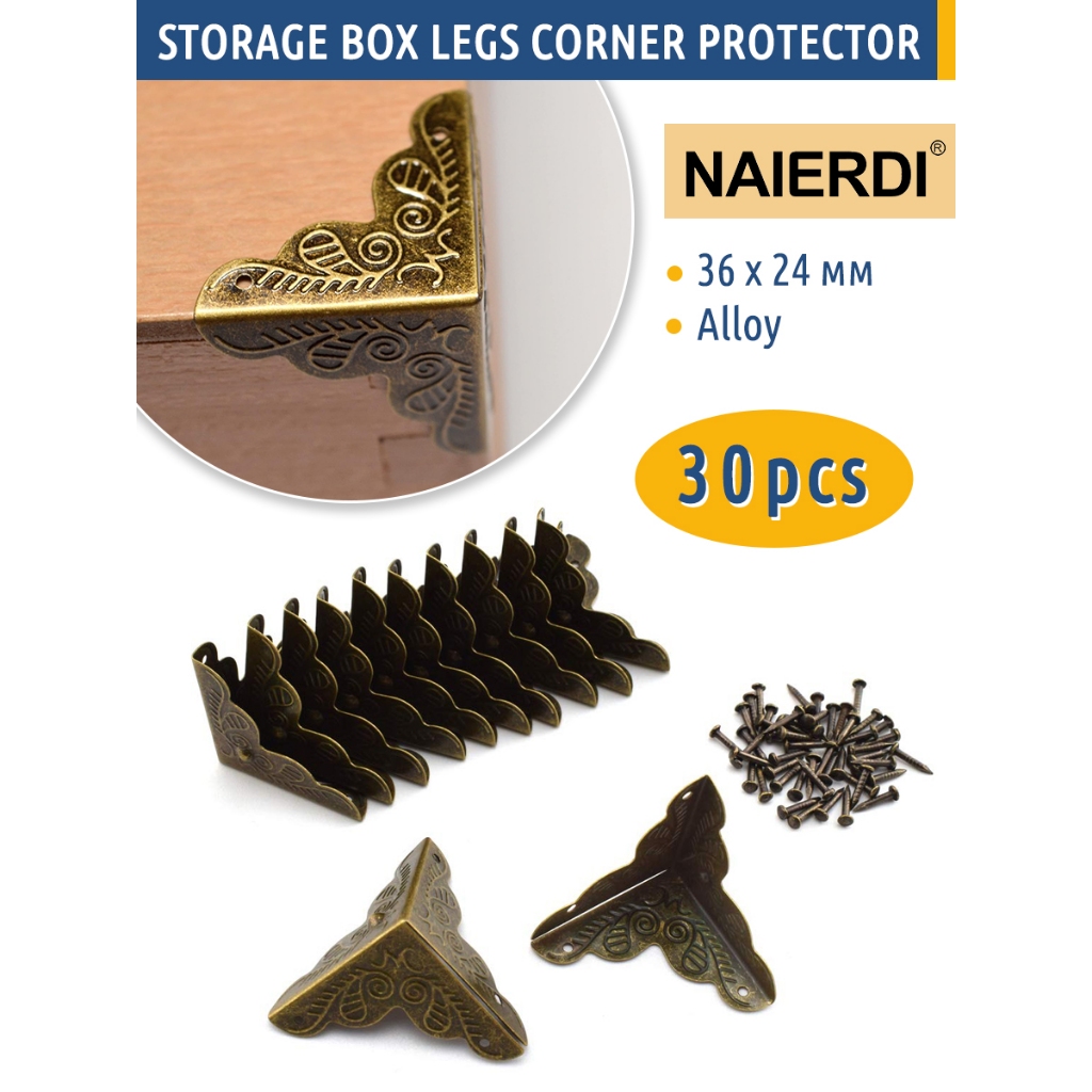 Naierdi 30 ชิ้นกระเป๋าเดินทางกล่องวงเล็บมุมเฟอร์นิเจอร์ป้องกันมุมตกแต่งมุมโลหะยามสําหรับกล่องเก็บเครื่องประดับกรณี