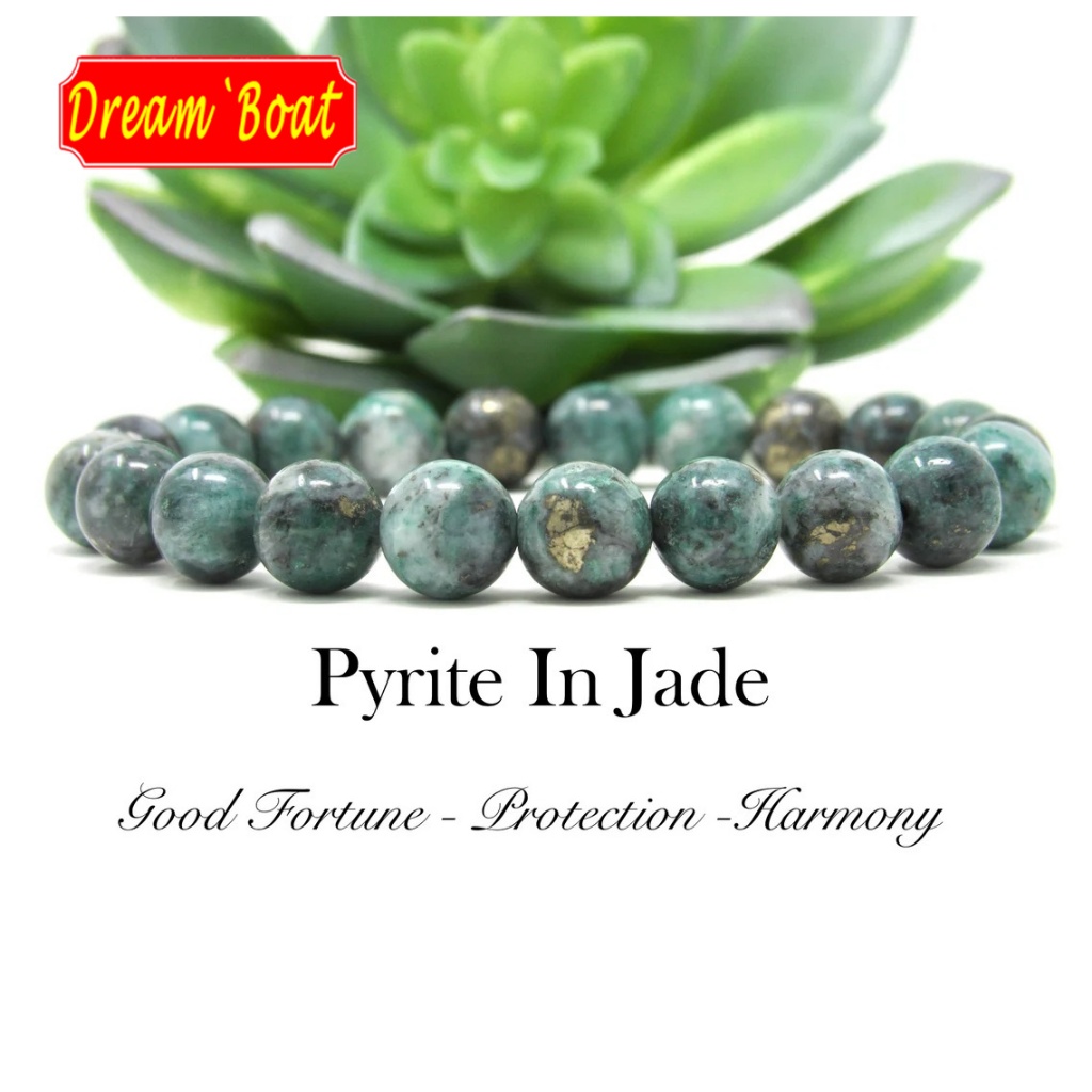 Pyrite In Jade Bracelet Natural Crystal Stone Bracelet รต์ ในสร้อยข้อมือหยก,สร้อยข้อมืออัญมณี,สร้อยข