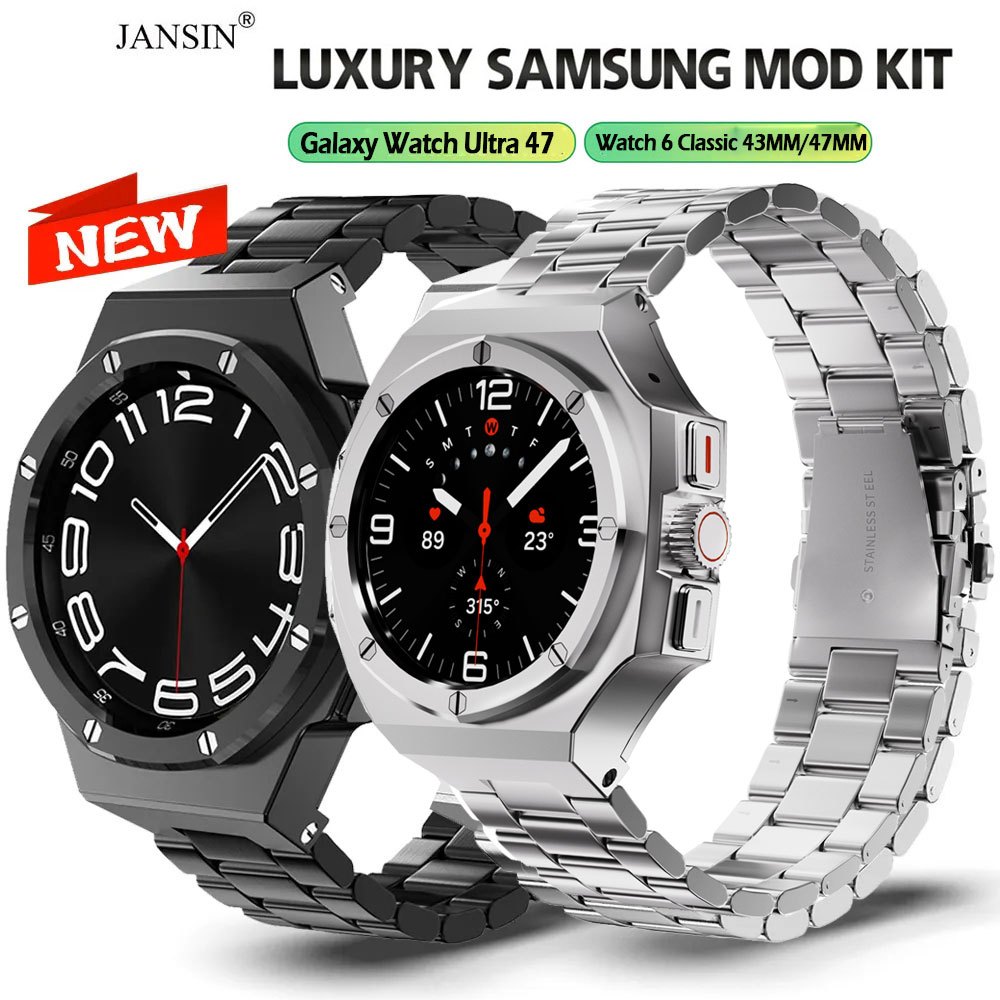 สาย + เคส galaxy watch ultra 47มม modification mod kit สายสแตนเลส + เคสสําหรับ สําหรับ Samsung Galaxy Watch Ultra 6 Classic 43มม 47มม นาฬิกาสมาร์ท