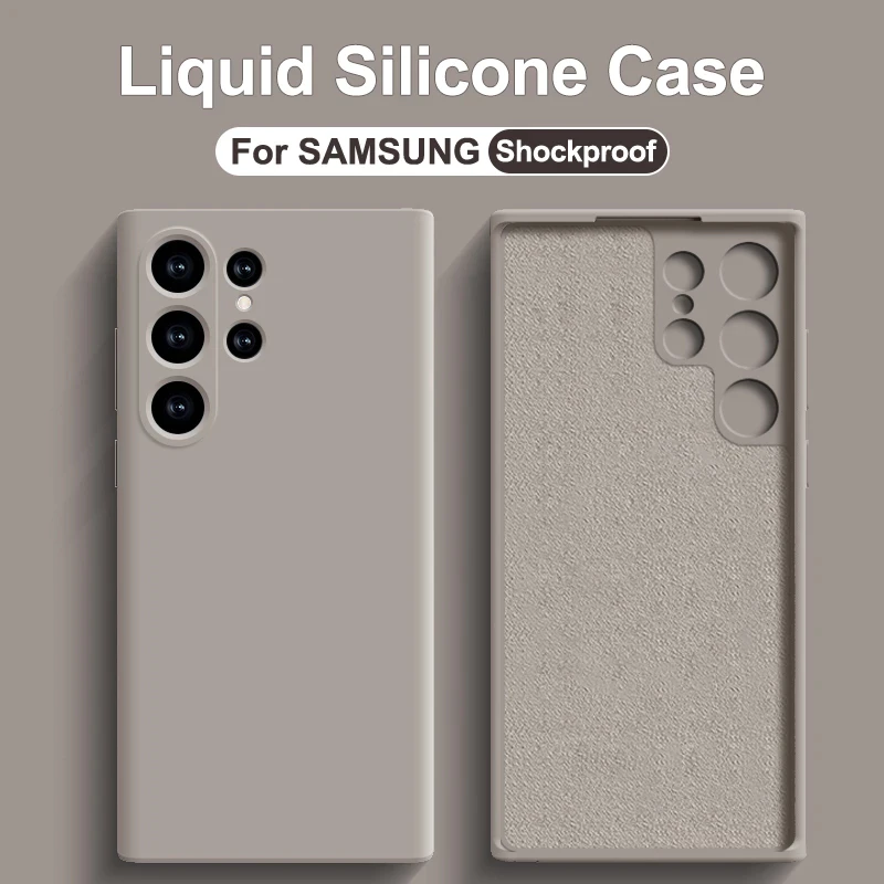 หรูหราซิลิโคนเหลวเคสโทรศัพท์สําหรับ Samsung Galaxy S26 S25 S24 Ultra S23 S22 S21 S20 S10 Plus หมายเหตุ 20 สีทึบป้องกันกันกระแทกนุ่มปกหลัง