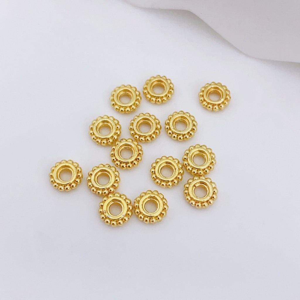 ก1040 [สีเดียวกว่า100ชิ้นรับ50ฟรี]หลุมขนาดใหญ่ลูกปัดเชือกถักเกล็ดหิมะ ตัวเว้นวรรค วัสดุทําเองเครื่องประดับทําด้วยมือ14พันสูง5มิลลิเมตรเกียร์รอบลูกปัด