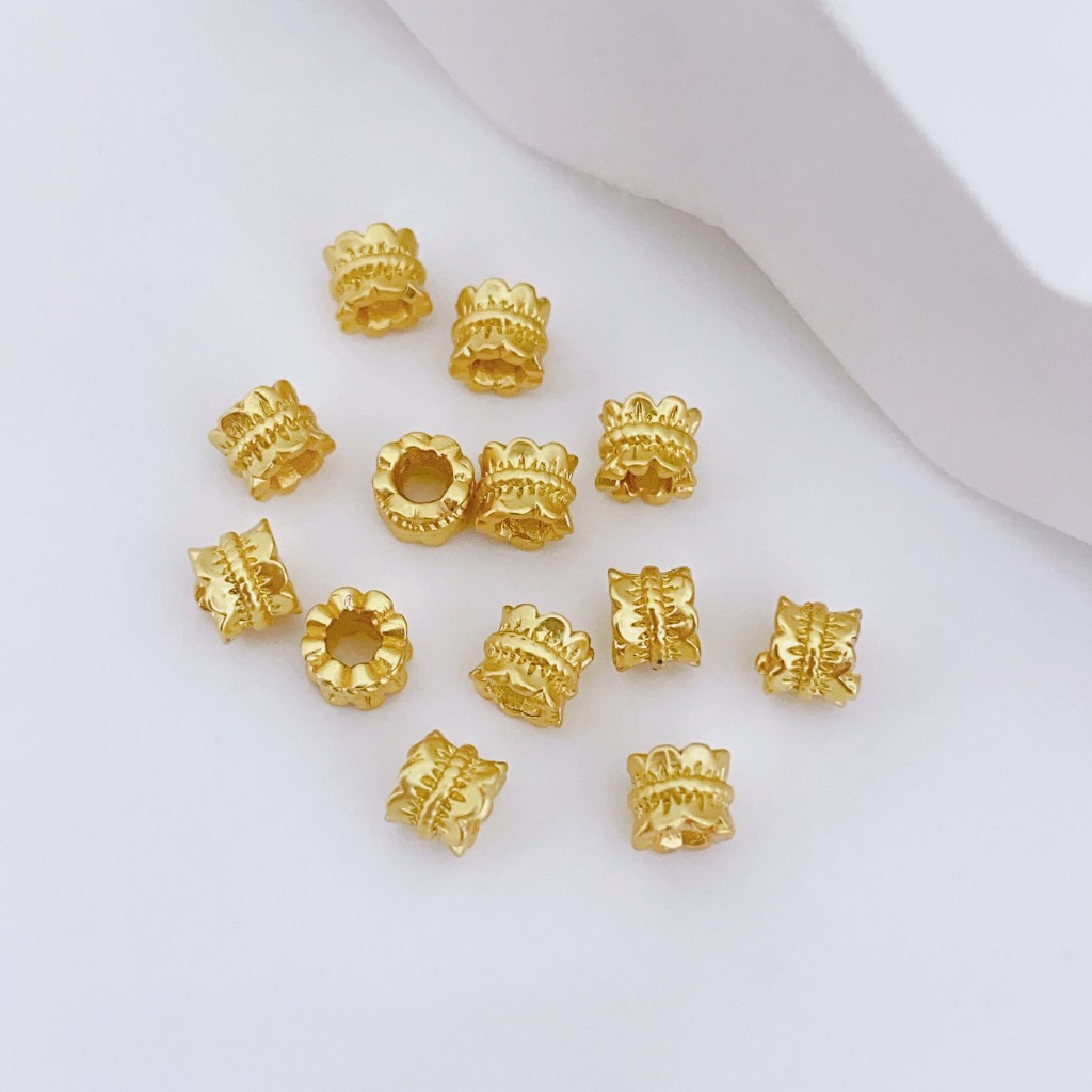 A1041 [สีเดียวกว่า 30 ชิ้น รับฟรี 15 ชิ้น] เชือกมัดมือลูกปัด DIY เครื่องประดับอุปกรณ์เสริม 14K ทองแดงความเชื่อสูง Gold-Plated Barrel ลูกปัด Spacer