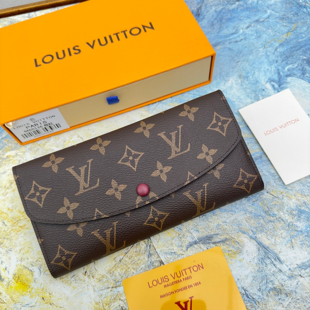 Original Louis Vuitton LV Womens Long Wallet M60136 Multifunctional Emilie Wallet