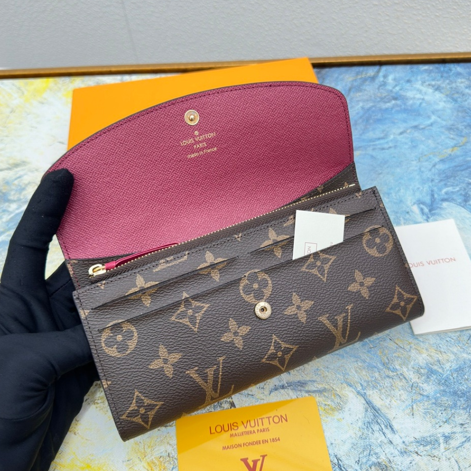 Original Louis Vuitton LV Womens Long Wallet M60136 Multifunctional Emilie Wallet