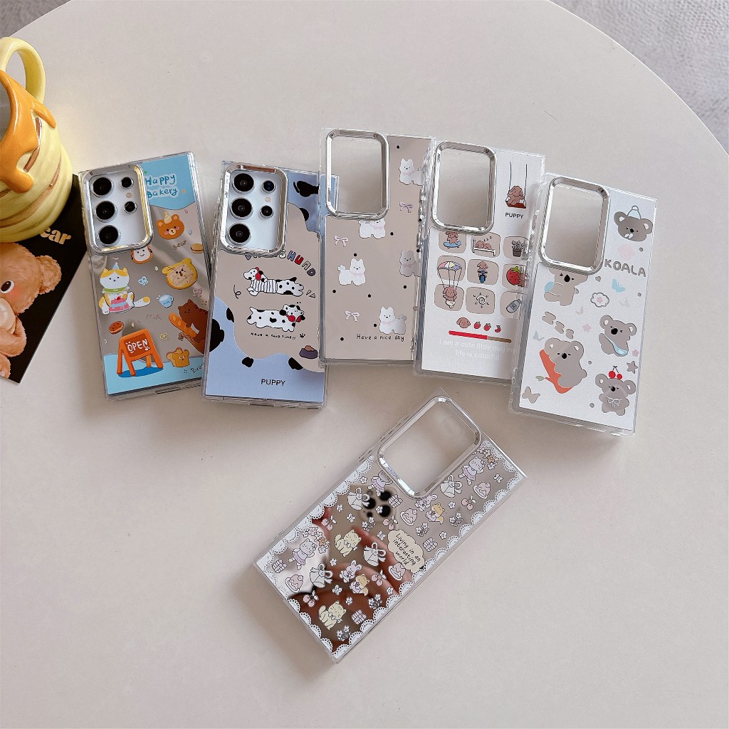 น่ารัก สัตว์เล็ก ลูกแมว ลูกสุนัข โคอาล่า เคส Samsung Galaxy S25 Ultra S24 Ultra S23 Ultra S22 Ultra S23 FE S21Ultra S22 S23 S24 S25 Plus + S21FE Case ใหม่ ป้องกันการตก กระจกเครื่องสำอาง คู่ เคสโทรศัพท์มือถือซัมซุง