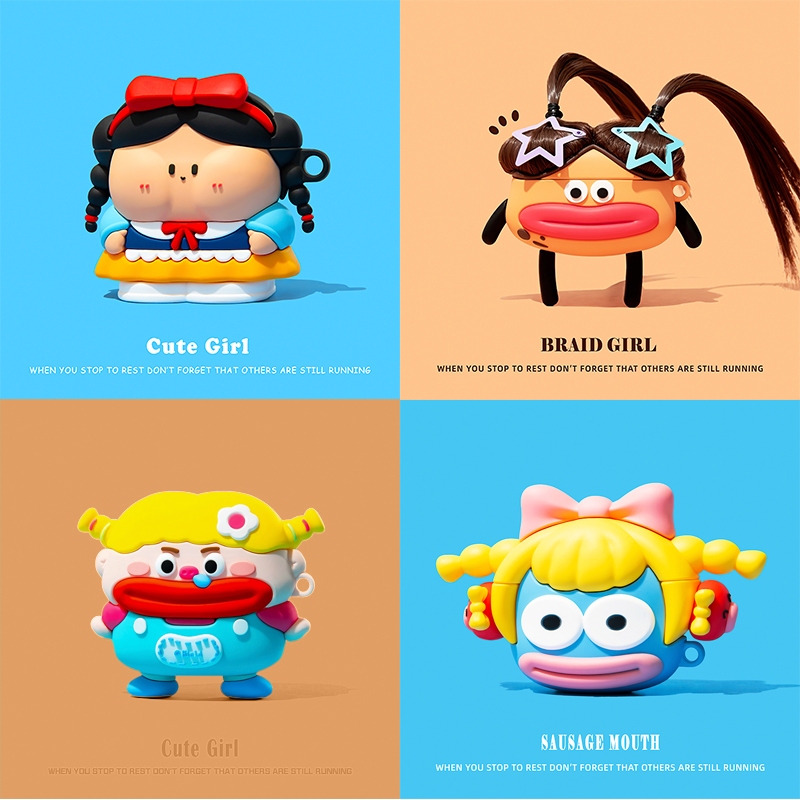 สาวน่ารักหูฟังสําหรับ AirPods3rd gen กรณีการ์ตูนหูฟังป้องกันกรณีสไตล์ใหม่สําหรับ AirPodsPro2 หูฟังป้องกันกรณีใช้งานร่วมกับ AirPodsPro กรณี AirPods2gen กรณี