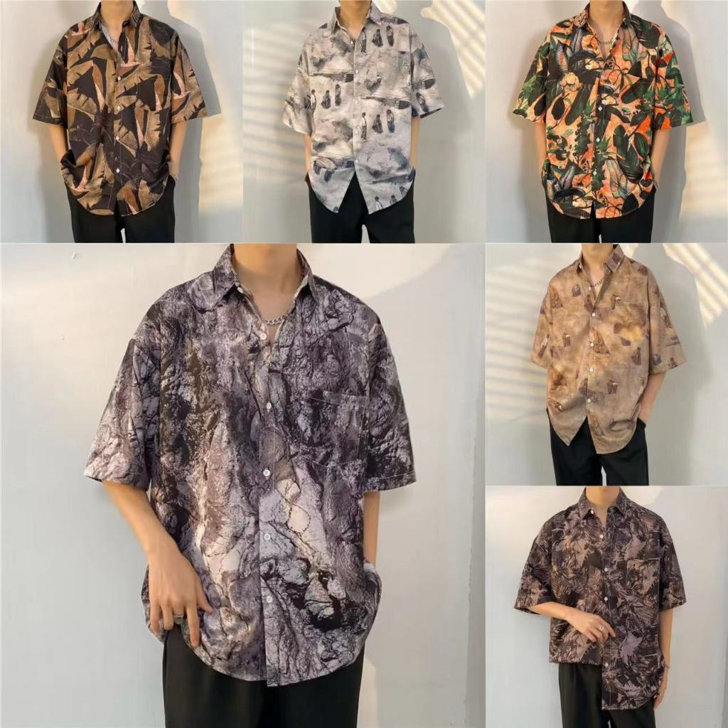 เสื้อฮาวาย hawaii แขนสั้น พิมพ์ลาย สำหรับผู้ชาย เสื้อเชิ้ตฮาวาย ฮาวายสไตล์เกาหลี ผ้าใส่สบาย สินค้าพร้อมส่ง M-3XL 100 แบบ รุ่น 1101 D51