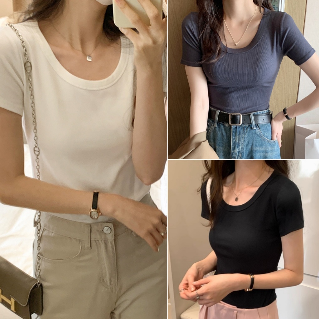 Betty house พร้อมส่ง เสื้อยืดแฟชั้นผู้หญิง แขนสั้นคอกลม เสื้อยืดลายทางครอป เซ็กซี่ เหมาะสําหรับฤดูร้อน