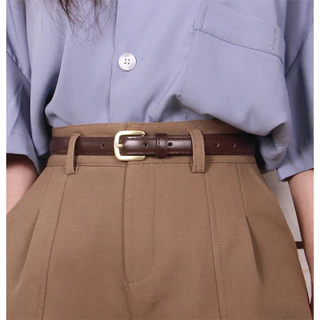 เข็มขัดหนัง PU สีพื้น สไตล์เกาหลีวินเทจ เรียบง่าย สําหรับผู้หญิง เข็มขัดตกแต่งผ้าเดนิมหัวเข็มขัดคาดเอวปรับได้
