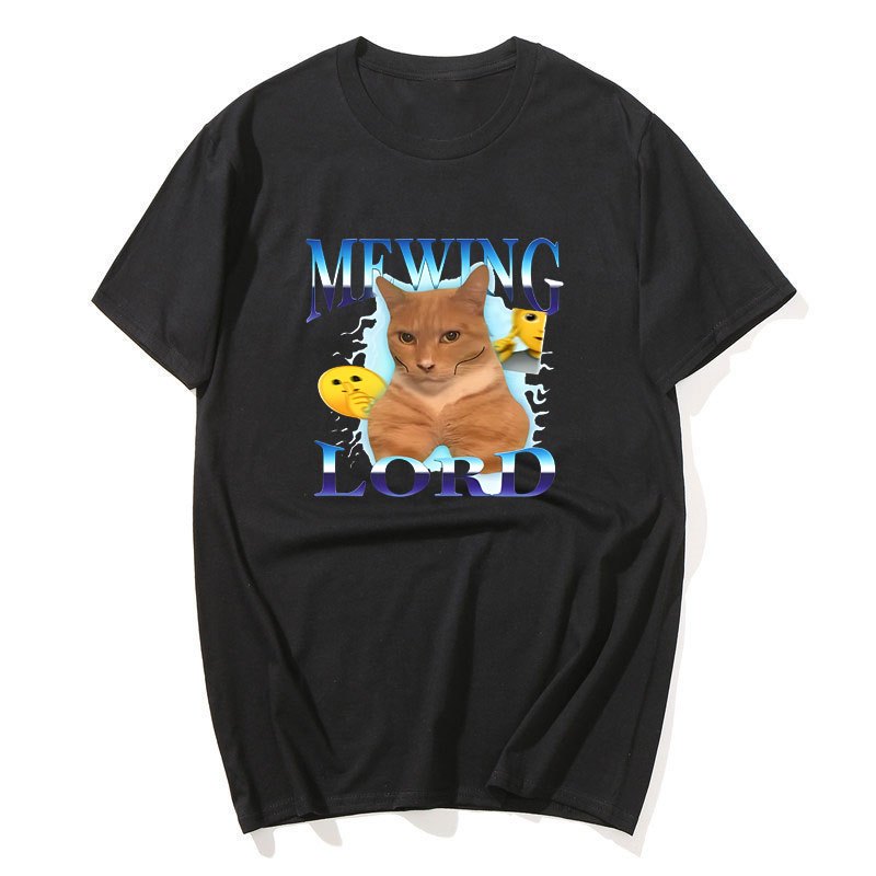 Mewing Lord ตลกแมว Meme เสื้อยืดผู้ชายสบายๆรอบคอผ้าฝ้ายแขนสั้น Tshirt Unisex Streetwear พิมพ์ T เสื้