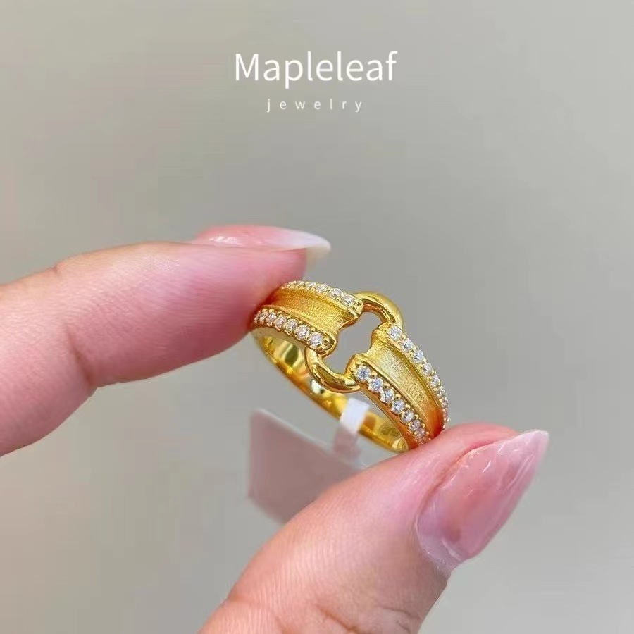 Original 18K Saudi gold pavnable เรขาคณิต hollow เว้าสายปรับแหวนผู้หญิงอุปกรณ์เสริมเครื่องประดับของขวัญ Hypoellergic