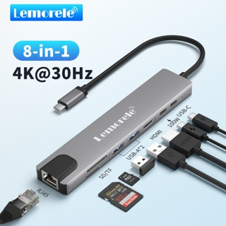 Lemorele TC19 USB C hub8-in-1 อะแดปเตอร์หลายพอร์ตฮับ USB 3.0 พอร์ตข้อมูล USB C เครื่องอ่านการ์ด SD/TF เหมาะสําหรับอุปกรณ์ MacBook Pro/Air และ Class C อื่นๆ