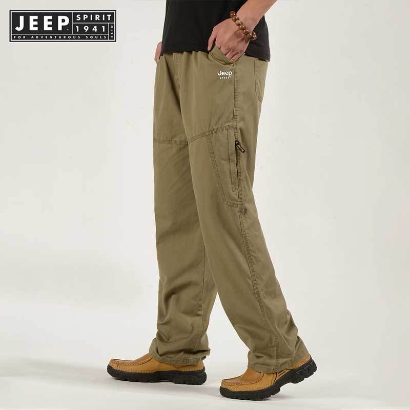 Jeep SPIRIT 1941 ESTD กางเกงลําลองขาตรงทรงเข้ารูปสําหรับฤดูใบไม้ผลิและฤดูร้อนของผู้ชาย