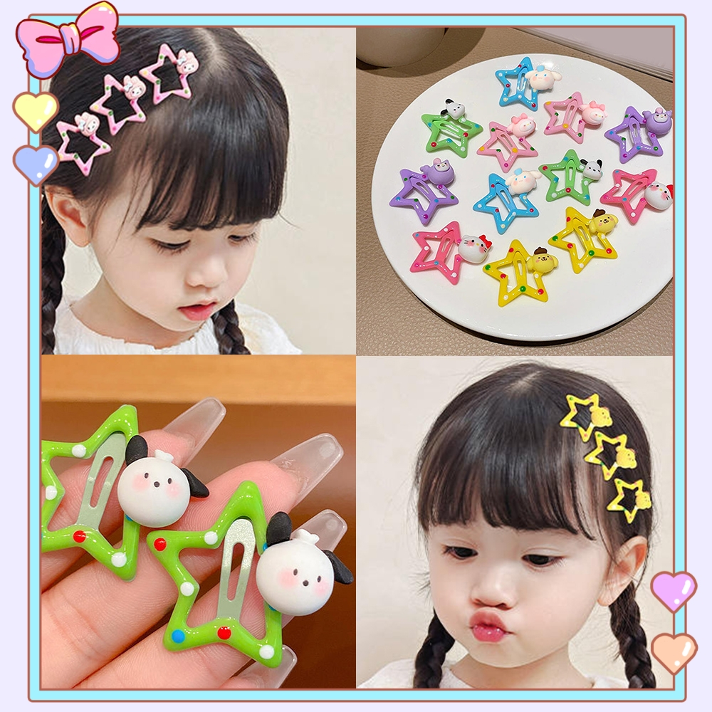 เครื่องประดับผม Bangs คลิปด้านข้างการ์ตูน Five-pointed Star Sanrio Hairpin โลหะ Snap BB Barrettes Dopamine สไตล์เด็ก Headwear แฟชั่นน่ารัก DIY เรขาคณิต