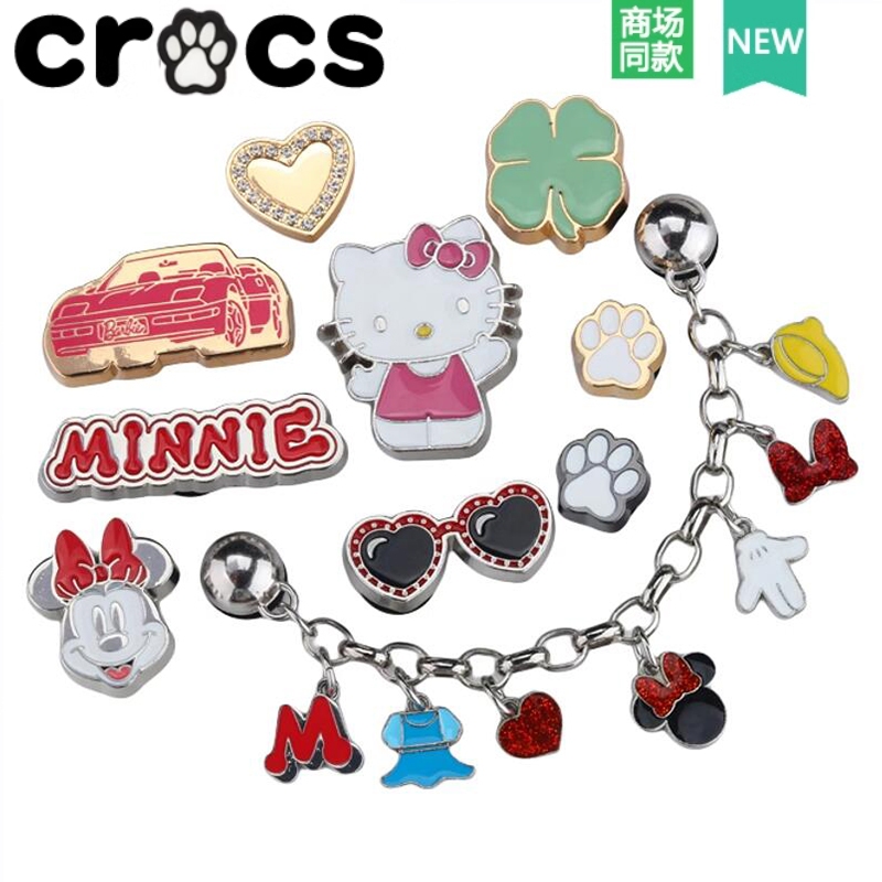 รองเท้า Crocs ดอกไม้รองเท้าหลุมอุปกรณ์เสริม diy รองเท้าหัวเข็มขัดอุปกรณ์เสริมสไตล์ใหม่โลหะ Minnie KT แมวตกแต่งหัวเข็มขัด Zhibixing