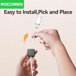 Rocoren 6 ชิ้นสแควร์แม่เหล็กคลิปสายเคเบิลโต๊ะการจัดการสายเคเบิลกาวลวดผู้ถือ Keeper Organizer สําหรับ Office Home